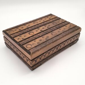 Vintage Polish Folk Art Hand-Carved Linden Wood Trinket Box